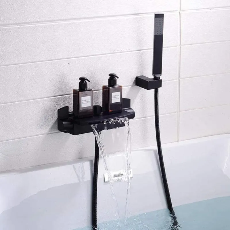 Badkamer Douchesets Waterval Tub Kraan Muurbad Gemonteerde Tap Spout Mixer met hand en kou