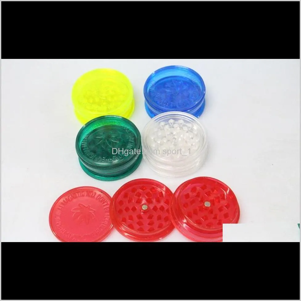 plastic tobacco herb grinders colorful 3 parts smoking pipe filter grinder tools dia 60mm smoking tool