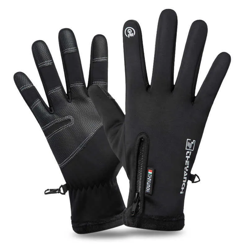 Wasserdichte Männer Winterhandschuhe Männliche Sporthandschuhe Frauen Flusen Warmer Ski Reißverschluss Plus Samt Motorrad Reiten Halten Sie Warme Outdoor H1022