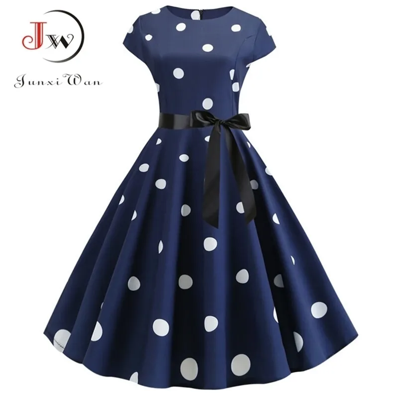 Vrouwen zomerjurk vintage bloemenprint Rockabilly jurk gewaad femme sundress vestidos plus size polka dot party jurk 210608