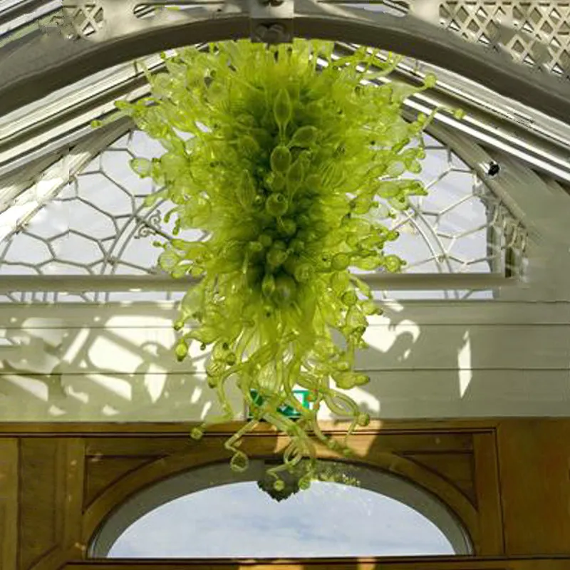 Lampes suspendues en verre vert soufflé à la main Lustre suspendu Murano Luminaire de luxe à LED pour la décoration intérieure moderne 32 par 48 pouces