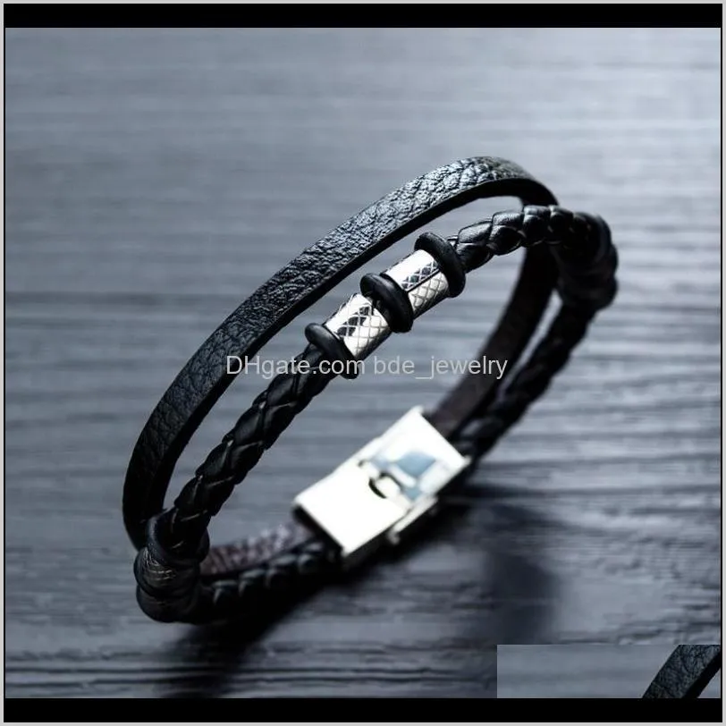 mens fashion punk titanium steel ring braided leather magnetic buckle bracelet mens casual sports bracelet gifts
