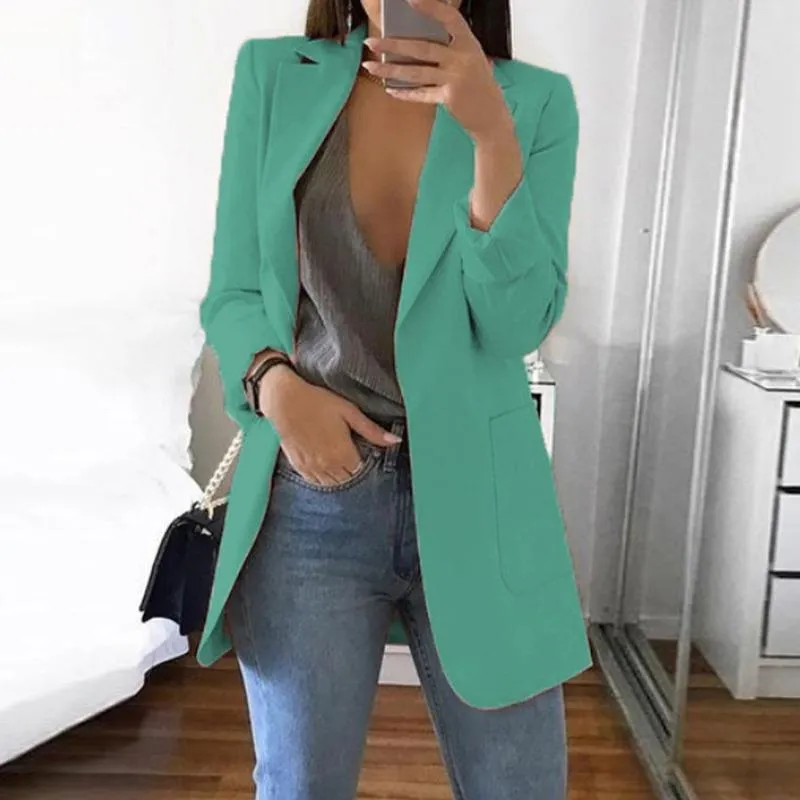 Trajes de mujer Blazers Color sólido moda 2021 traje Casual cuello manga larga ajustado temperamento abrigo mujer ropa de calle de gran tamaño chaqueta