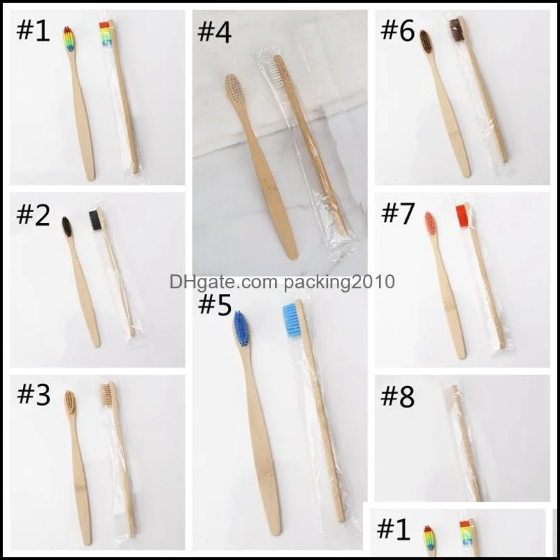 Bamboo Toothbrush Soft Bristle Brush Natural Bamboo Toothbrush Rainbow Color Oral Care Hotel Disposable Home Bath Supplies HHAA816