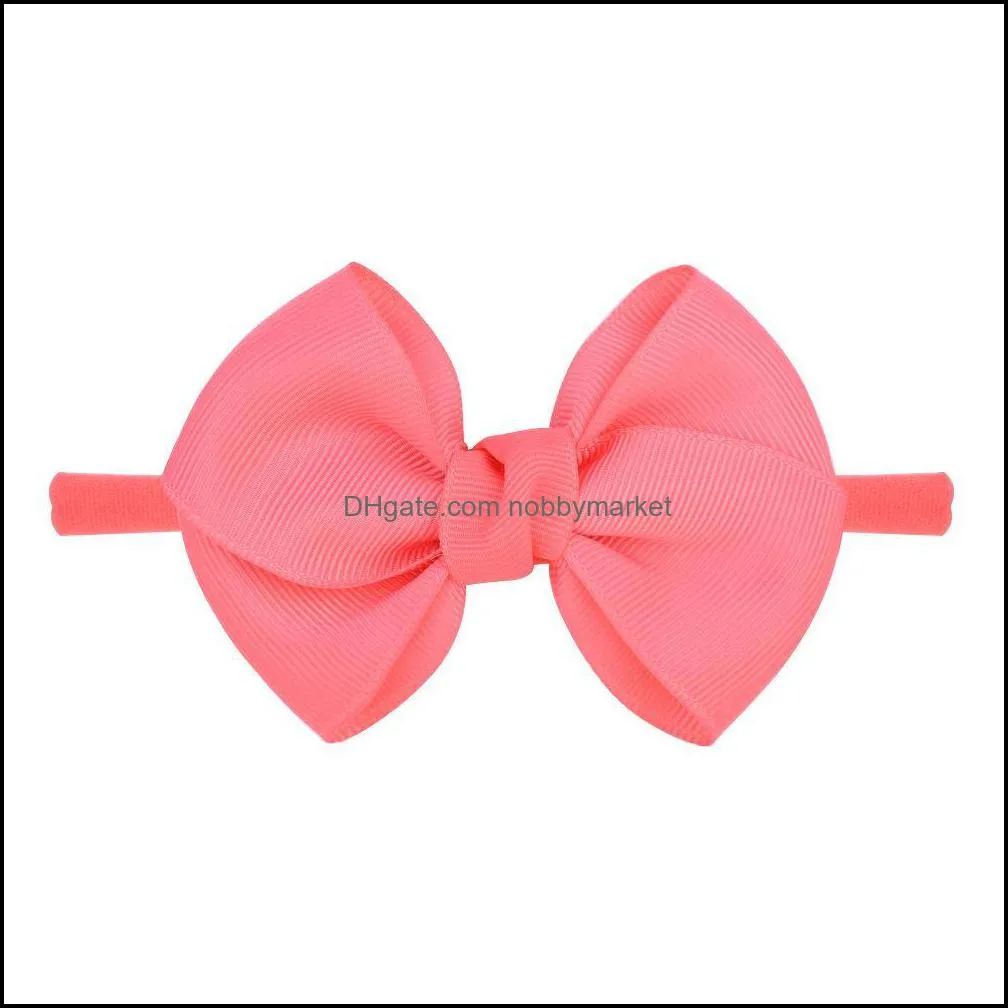 Kids Girls Solid Ribbon bow Hairband Elastic Nylon Headband Baby Girls Party Hair Bows Headbands Boutique Hair Accessories