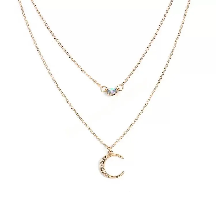 Collana con ciondolo luna bohémien per donna Collare con accessori per gioielli per feste multistrato color oro con strass lucidi