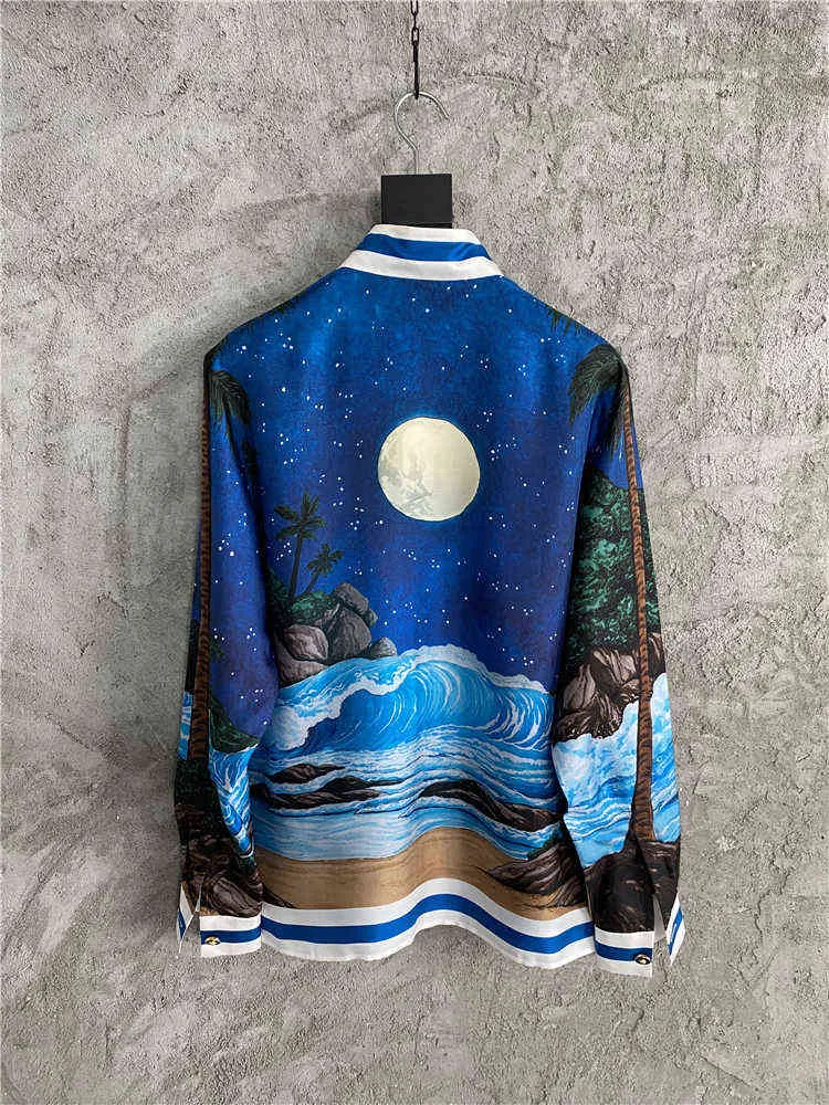 Casablanca Moon Star Gedrukt Zijde Shirt Herfst Losse Shirt met lange mouwen Casual Top