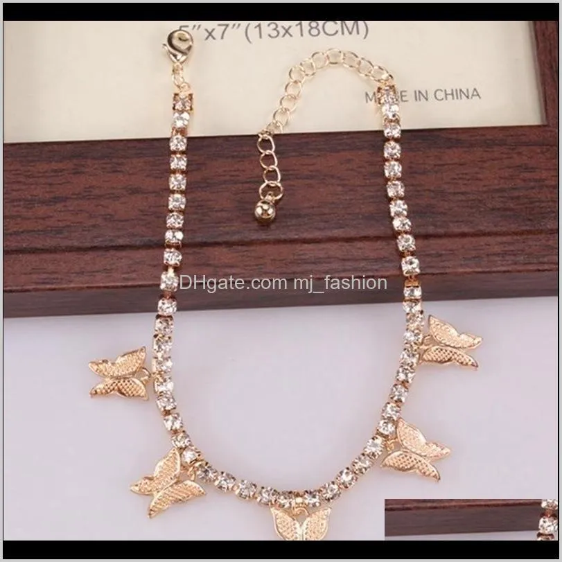 anklet hot sale creative water drill little butterfly foot chain simple and gentle style fashion beach jewelry chain