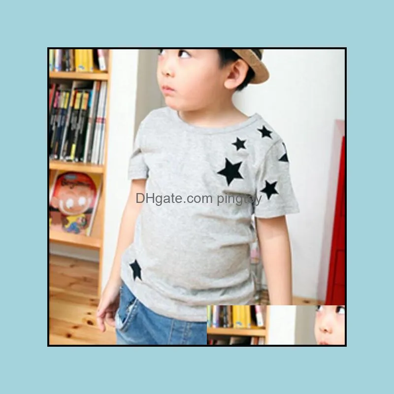 Hot New Children Kids Boys Korean Version Star Pattern Short-Sleeved Cotton T-shirt 2-7Y