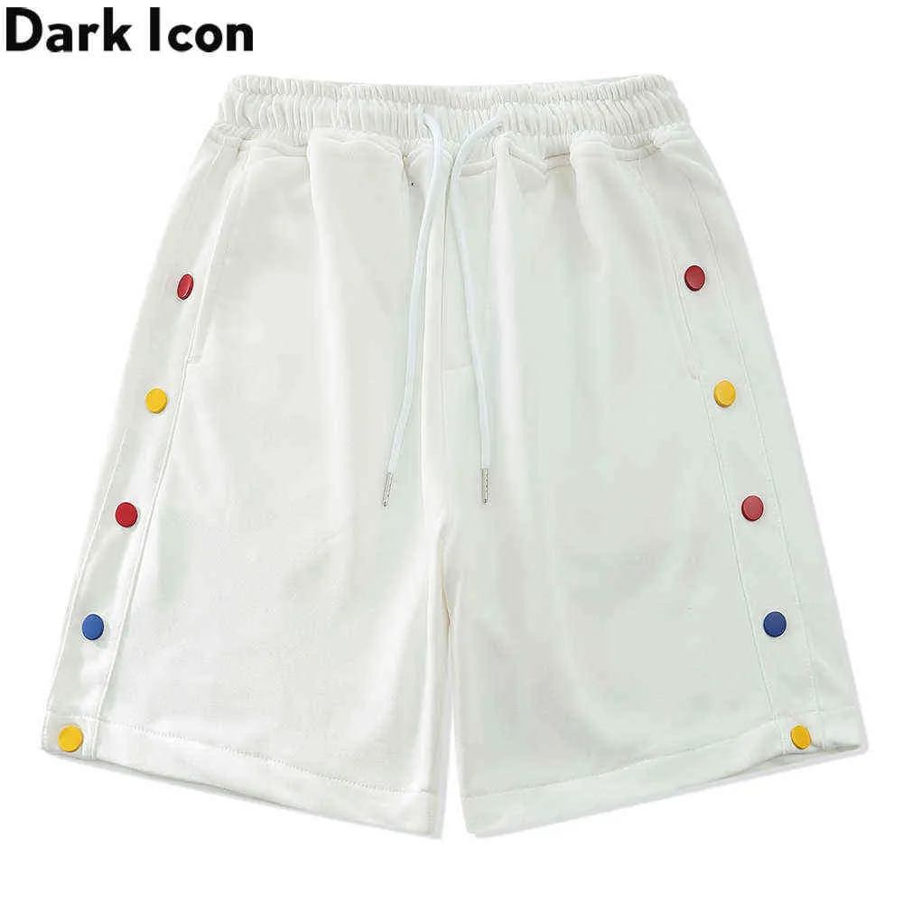 Side Colorful Button Heren Shorts Elastische Taille Terry Katoenen Shorts Mannen Zwart Wit 210603