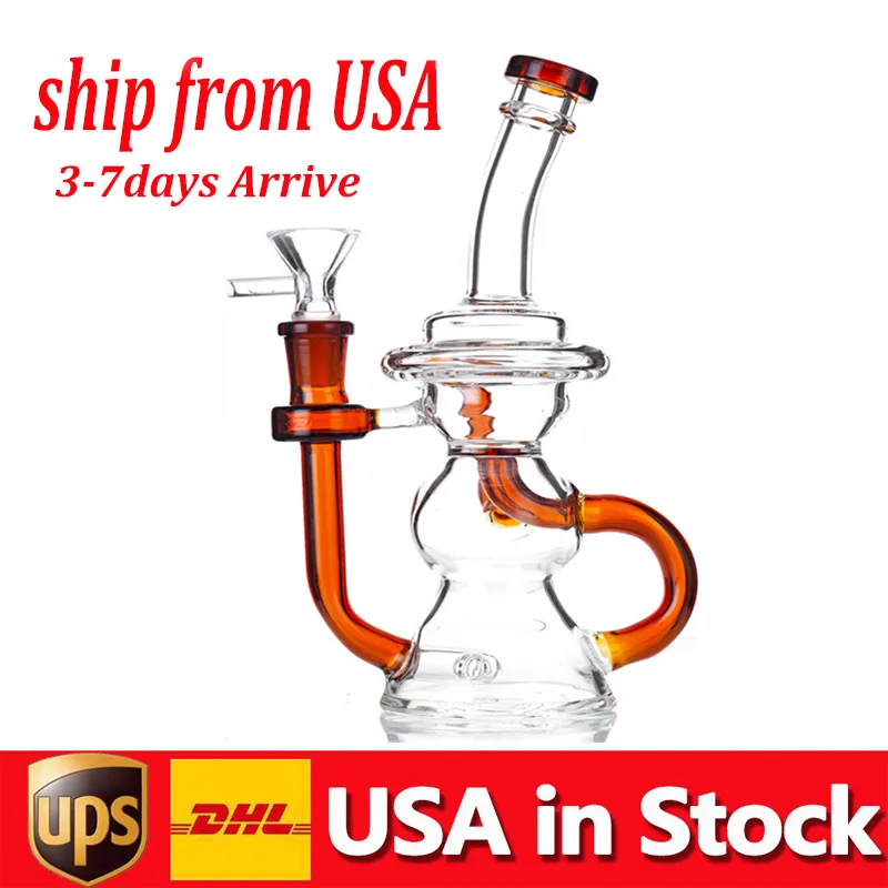 10.5inch Recycler Dab Rig Hookah Vortex 14mm beaker Water Bong bubbler cyclone smoking water pipe with tobacco dry herb bowl in stock USA