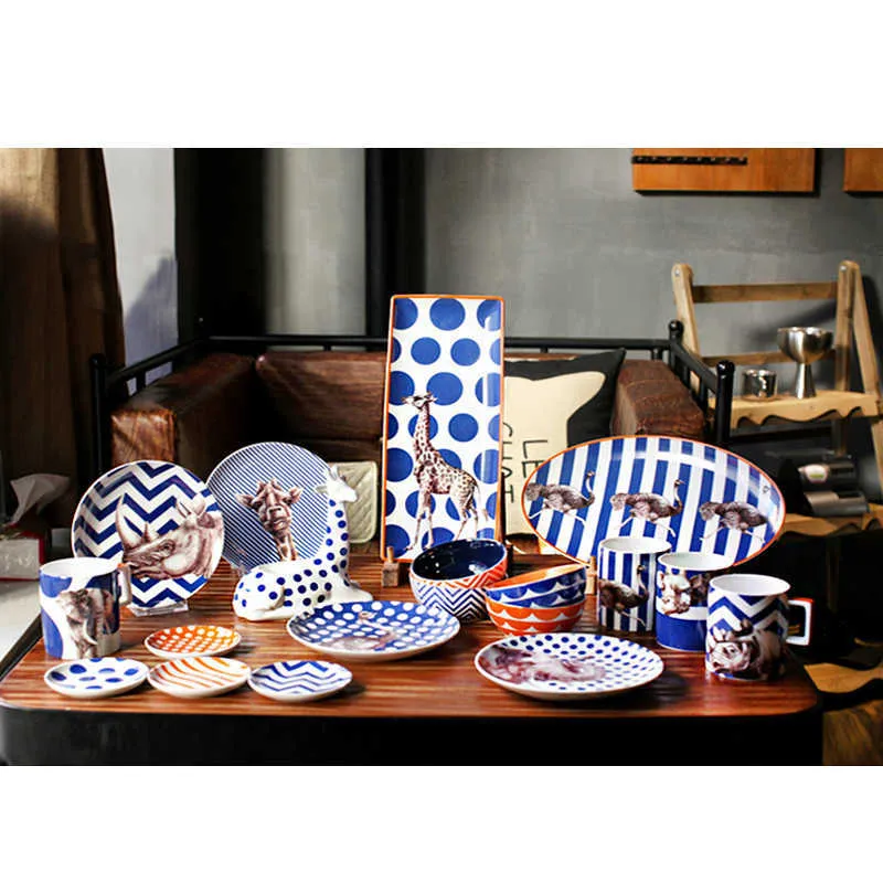 Europa Stil Kreative Tier Serie Hochzeit Geschenk Keramik Geschirr Sets 18 stücke Porzellan Geschirr Tassen/Reis Schüsseln/teller Gerichte