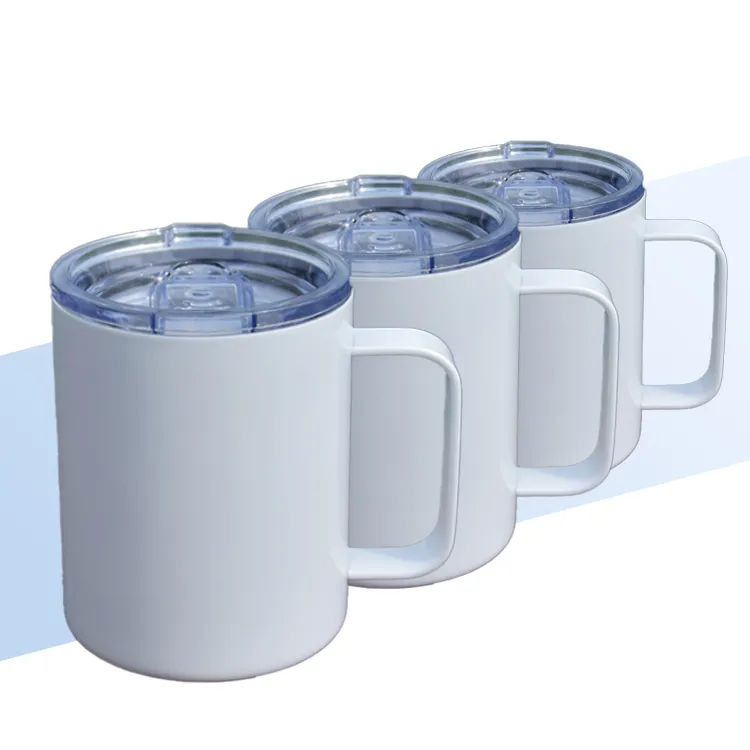 Tasses à sublimation de 12 oz Gobelets à café isolés sans soudure en acier inoxydable avec couvercles et poignée Gobelet à double paroi Tasse de voyage thermique pour l'extérieur, le bureau, la maison, l'école