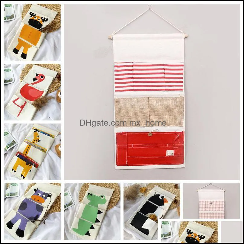 Wall Closet Hanging Organizer Bag 30*65cm Cartoon Animal Cute Sundries Storage Container 3 Pockets Wall Mounted Toy Storage Bag DBC