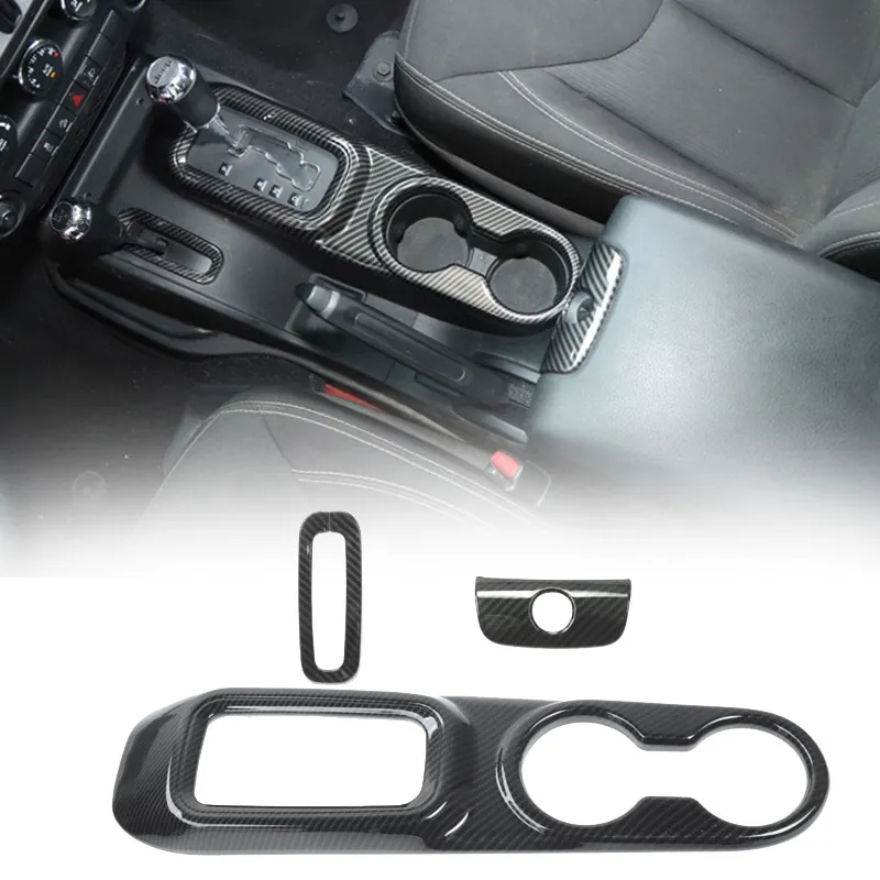 Garniture de couvercle de trou de serrure de boîte d'accoudoir de Console centrale de panneau de vitesse de tasse d'eau avant pour Jeep Wrangler JK illimité 11-17 3 PC en Fiber de carbone