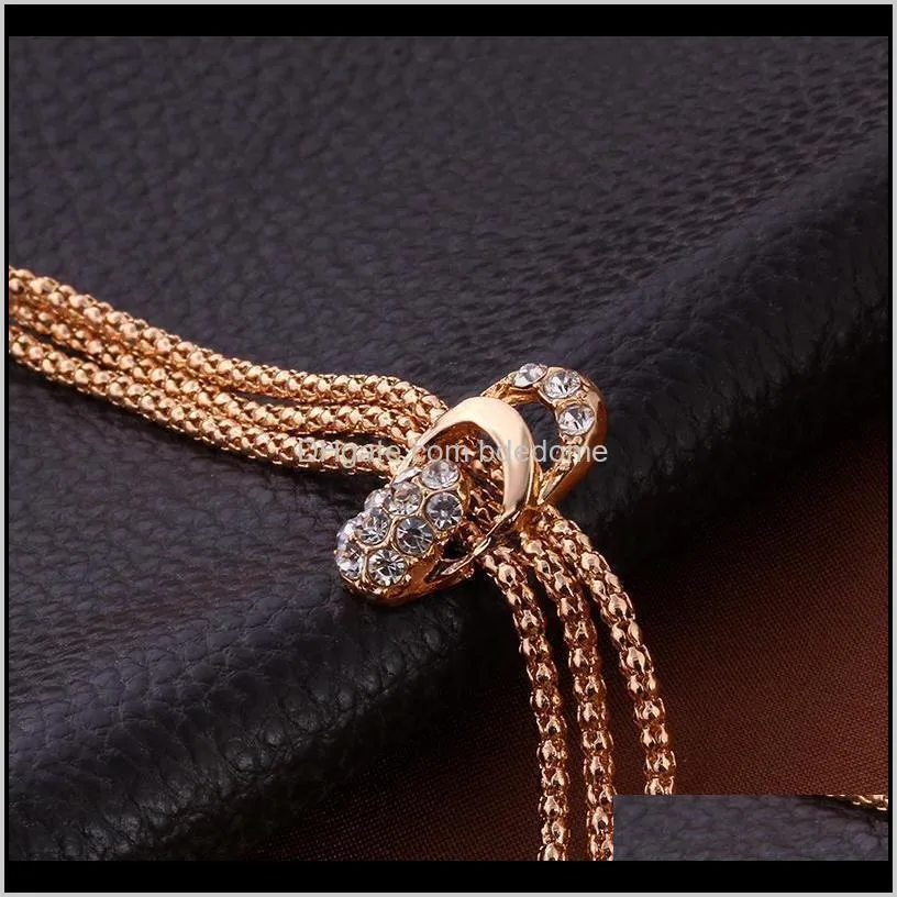 rose gold crystal necklace earring bracelet ring set rhinestone party dress jewelry sets for women bijoux femme ensemble