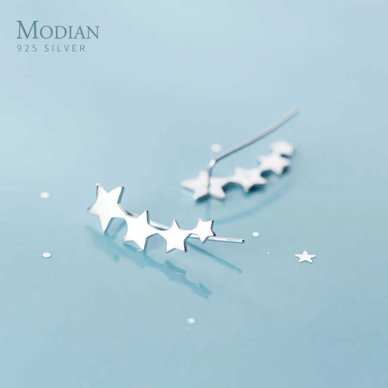 925 Sterling Zilver Glanzend Stapelbare Stars Row Stud Earring voor Dames Mode Simple Gold Color Ear Pin Sieraden 210707