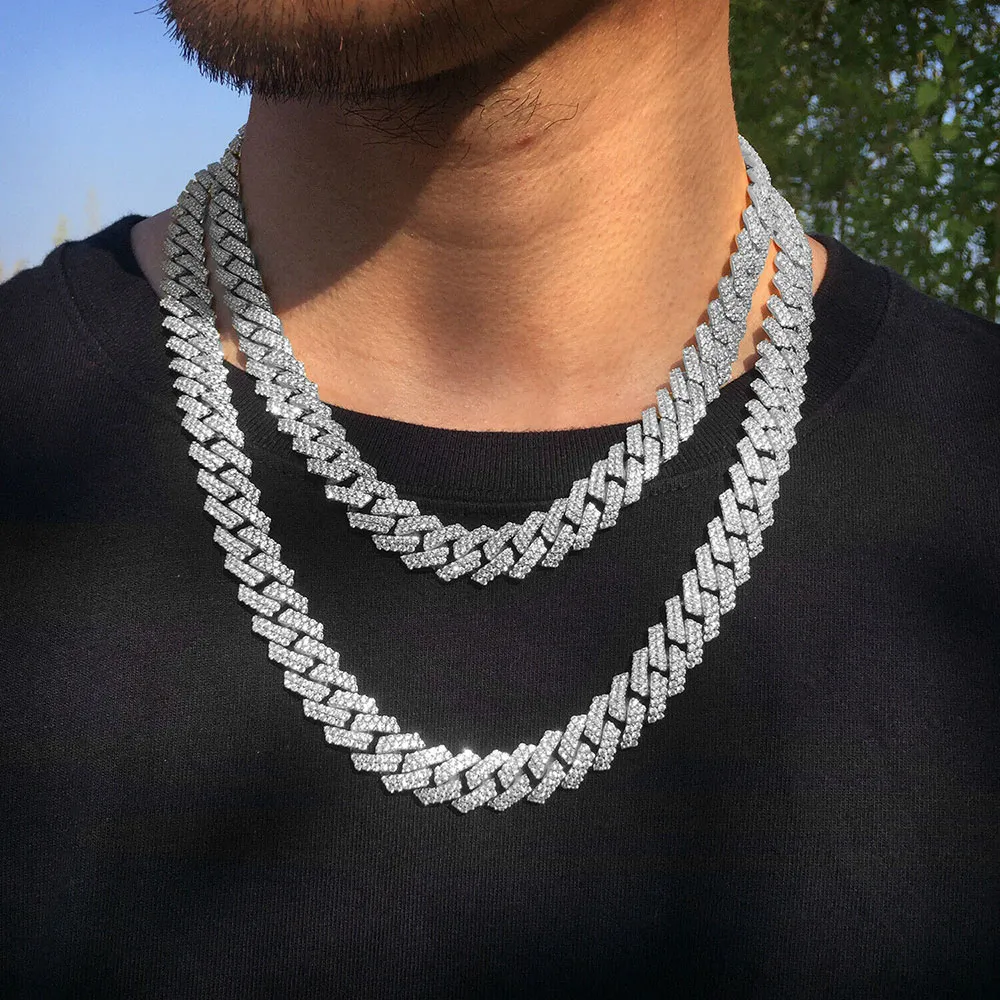 12mm Iced Cuban Link Prong Chain Necklace&Bracelet 14K White Gold Plated 2 Row Diamond Cubic Zirconia Jewelry 16inch-24inch2054