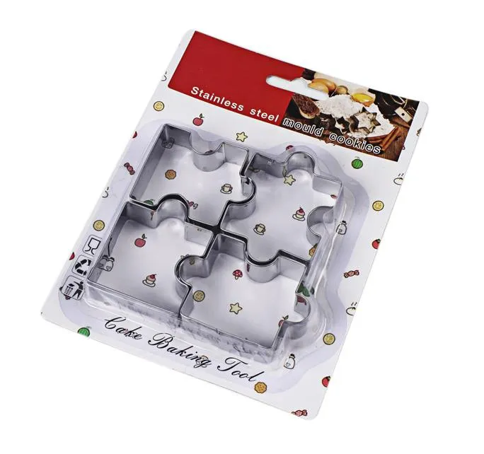 2021 4 pçs / set cookie quebra-cabeça forma aço inoxidável cookie cortador conjunto DIY biscoito molde de biscoito bakeware molde