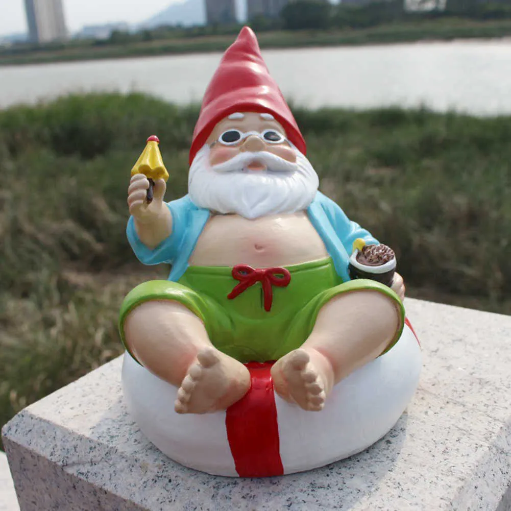 Resin Swim Ring Dwarf Sculpture Gnome Art Statue For Home Bargains
