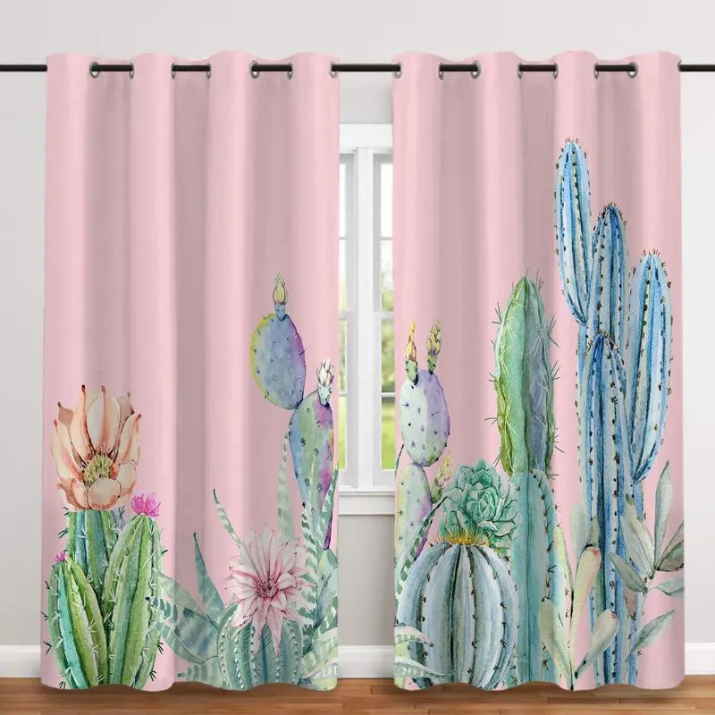 Rideaux rideaux 2 pièces/ensemble Cactus impression numérique tissu épaissi fenêtre nordique rideaux occultants pour chambre et salon