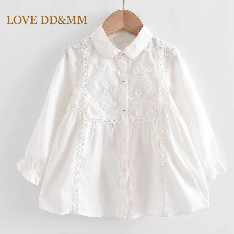 LOVE DD&MM Girls Shirts Kids Clothes Girls Tops Flower Hollow Embroidery Sweet Lace Long-Sleeved Blouse Baby Casual Costumes 210715