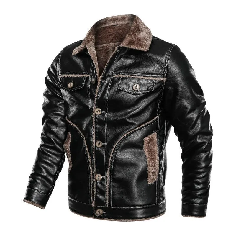 Mäns Jackor Cooltree Men Läder Jacka Höst Vinter Plus Velvet Foder Tjock Varm Fur Collar Pu Coat Male Motorcykel Ytterkläder 8XL