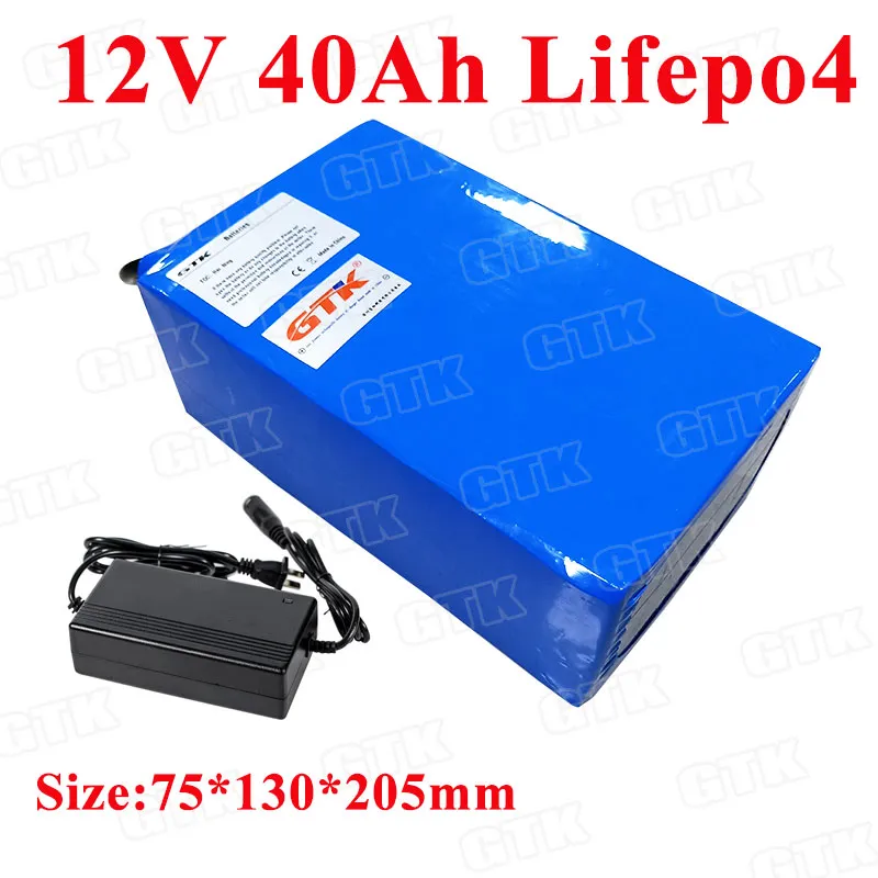 Batteria al litio GTK Lifepo4 12V 40Ah 12,8 V BMS integrato per sirena spruzzatore moto + caricabatterie 5A