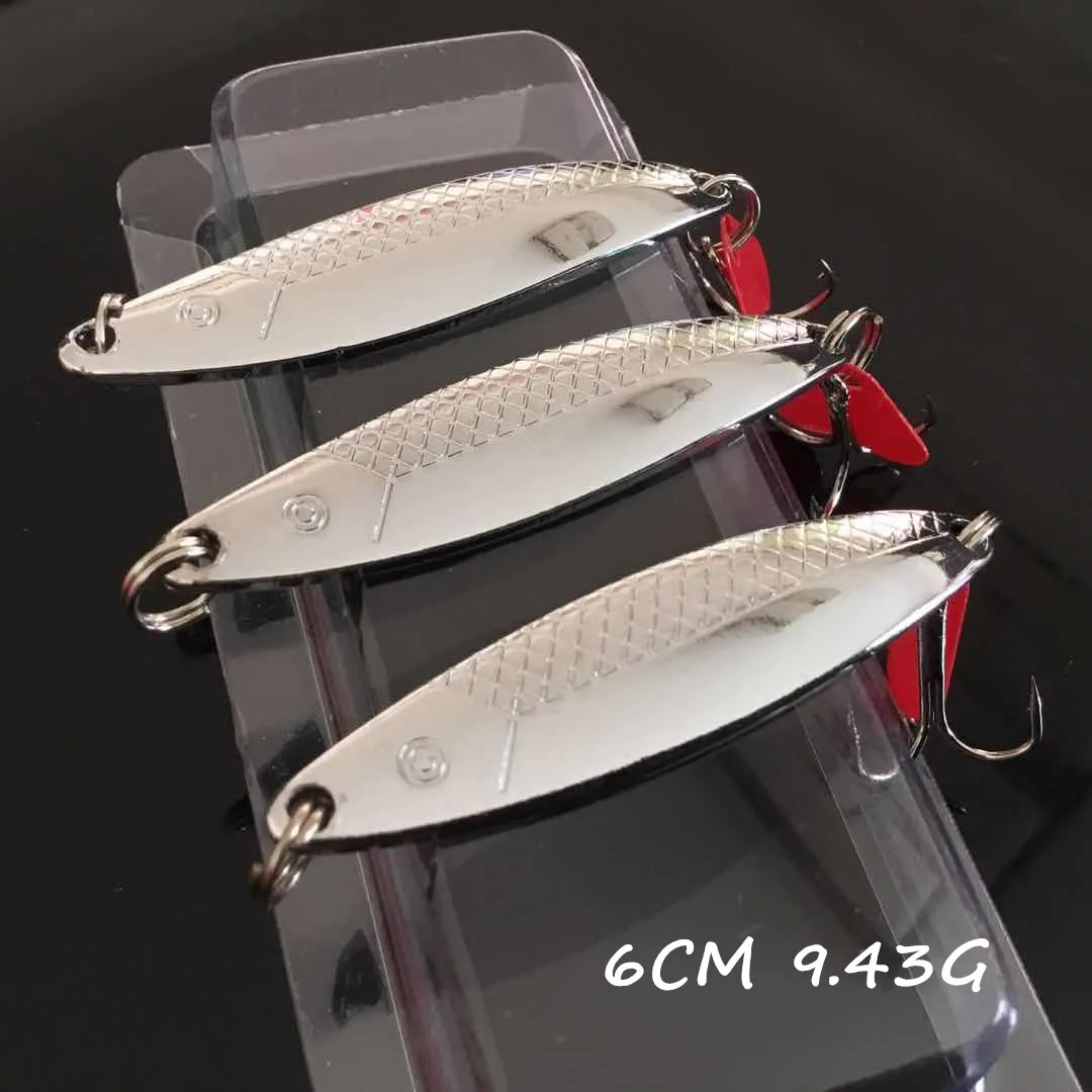 1pc VIB Spoons Metal Baits & Lures Silver 6cm 9.43g 6# Black Nickel Triple Anchor Hook Fishing Hooks Pesca Tackle WA_47