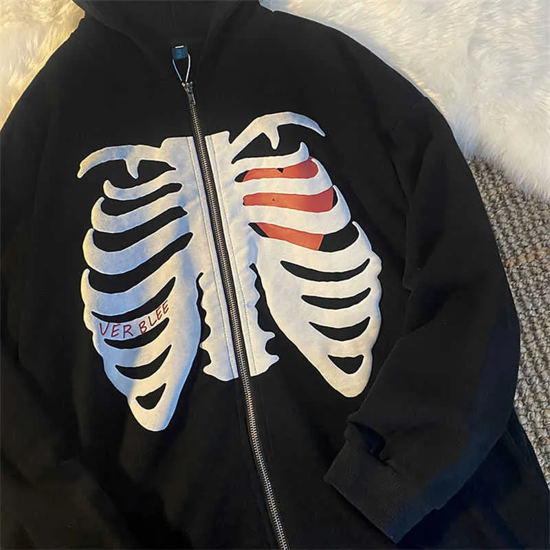 Skeleton hoodie online zip up y2k