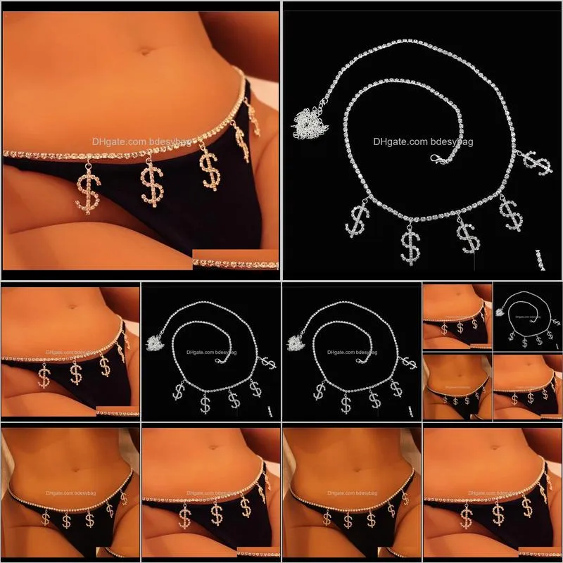 dollar symbol diamond waist woman beach charm bikini belly sexy body chain jewelry
