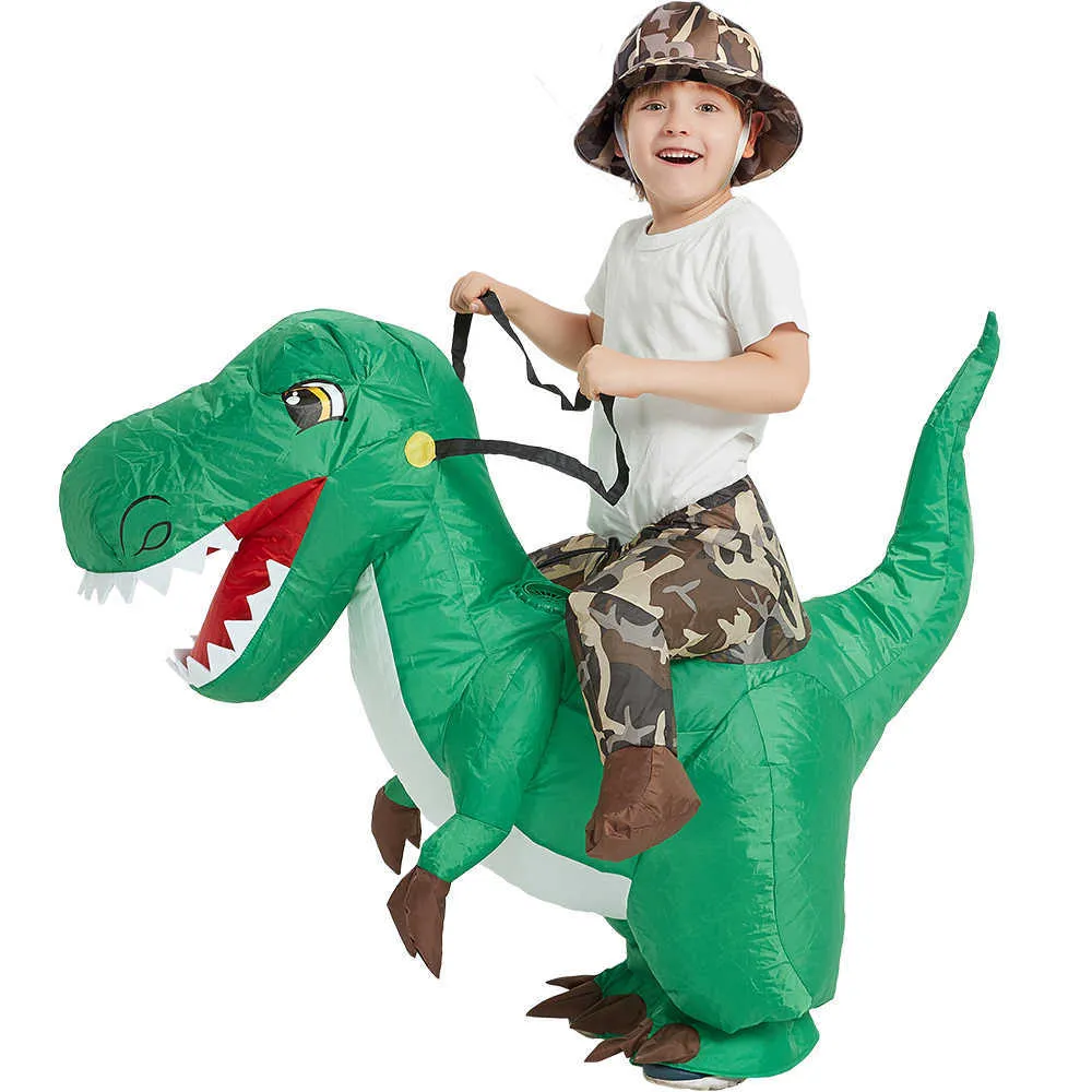 الكبار الاطفال نفخ زي هالوين ديناصور تأثيري الحيوان تنكرية الأطفال ركوب على دينو كرنفال ازياء تفجير q0910