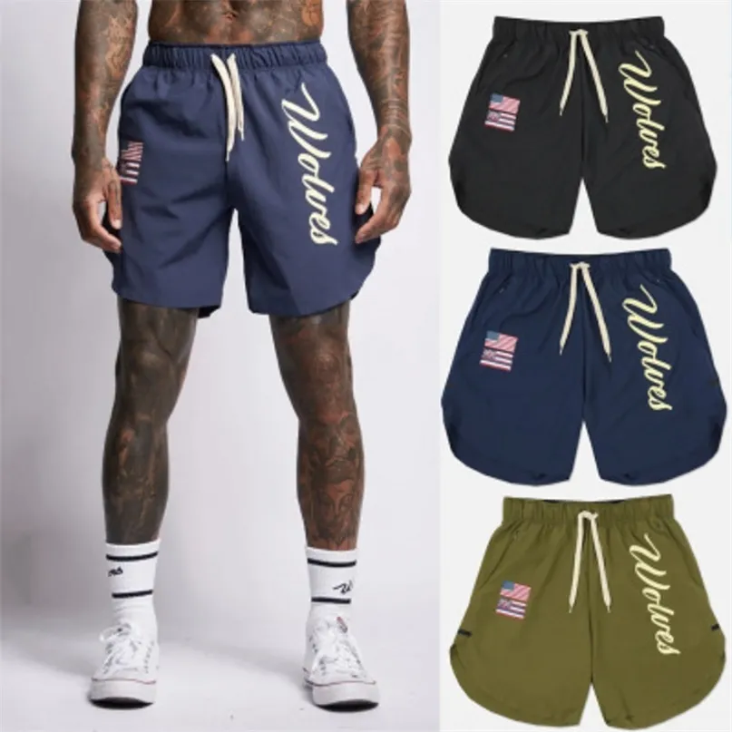 Mężczyźni Siłownie Moda Fitness Spodenki Bodybuilding Joggers Lato Quick-Suche Fajne Spodnie Krótkie Spodnie Mężczyzna Casual Beach Marki Spodnie dresowe 210713