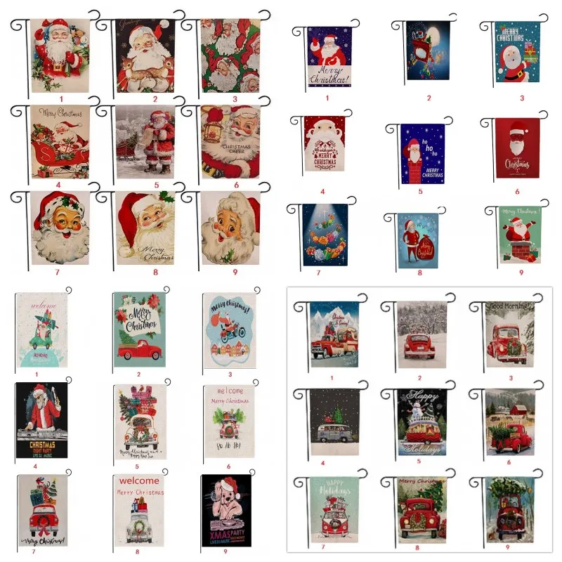 Christmas Garden Flags Banners cartoon Pattern xmas Theme Two Sides animal Snowman Patterns party decor Flag 36 styles