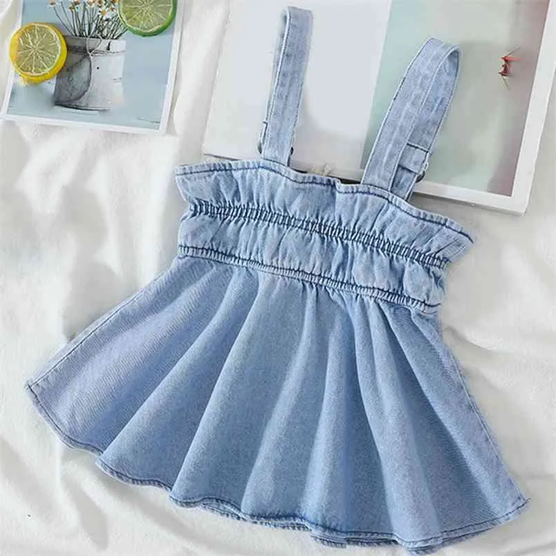 Sommarklänning denim suspender klänning prinsessans toddler kläder för tjejer baby flicka 210528