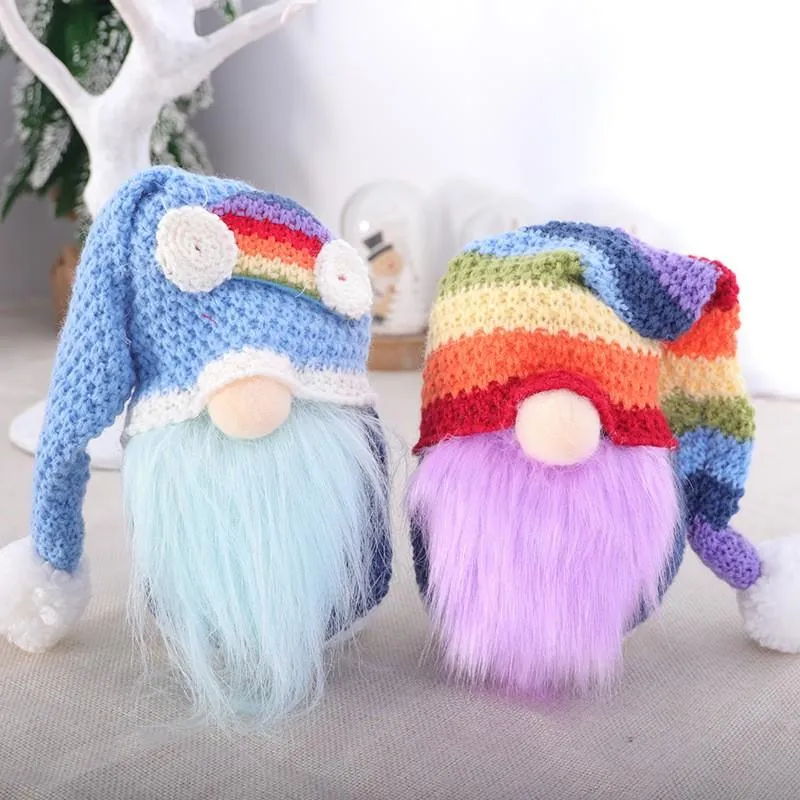 Rainbow Faceless Doll Gnome Christmas Knitted Hat Plush Dolls Gift Decorations Party Supplies Household Desk Decor