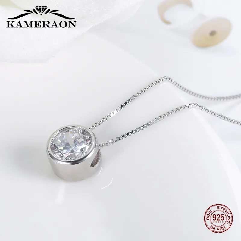 Kameraon 925 Sterling Jewelry Women Personality Round Simulated Diamond Necklace Gold Silver Color Wedding Pendants Gift
