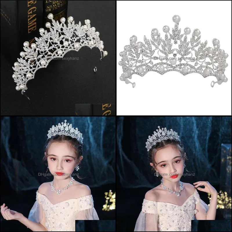 Hair Clips & Barrettes Children Crown Accessories Princess Jewelry Pearl Rhinestone Tiaras Diadems Kids Ornaments Party Girls Gift