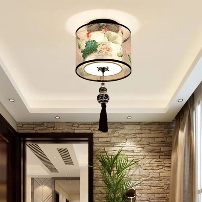 Luzes de teto 4 tipos estilo chinês LED lâmpada lâmpada de tecido para sala de estar Aisle varanda varanda