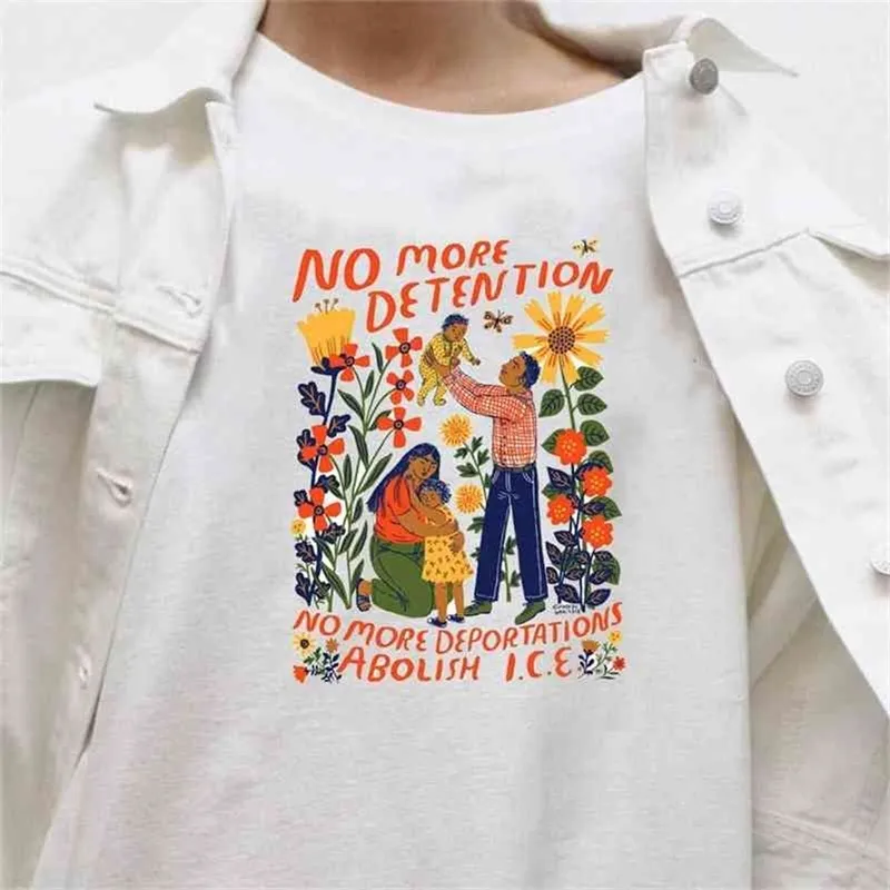 Inte mer internering abstrakt solros familj kärlek hajuku tumblr casual kvinnlig tee bomull 90s mode kawaii söta kvinnor t-shirt 210518