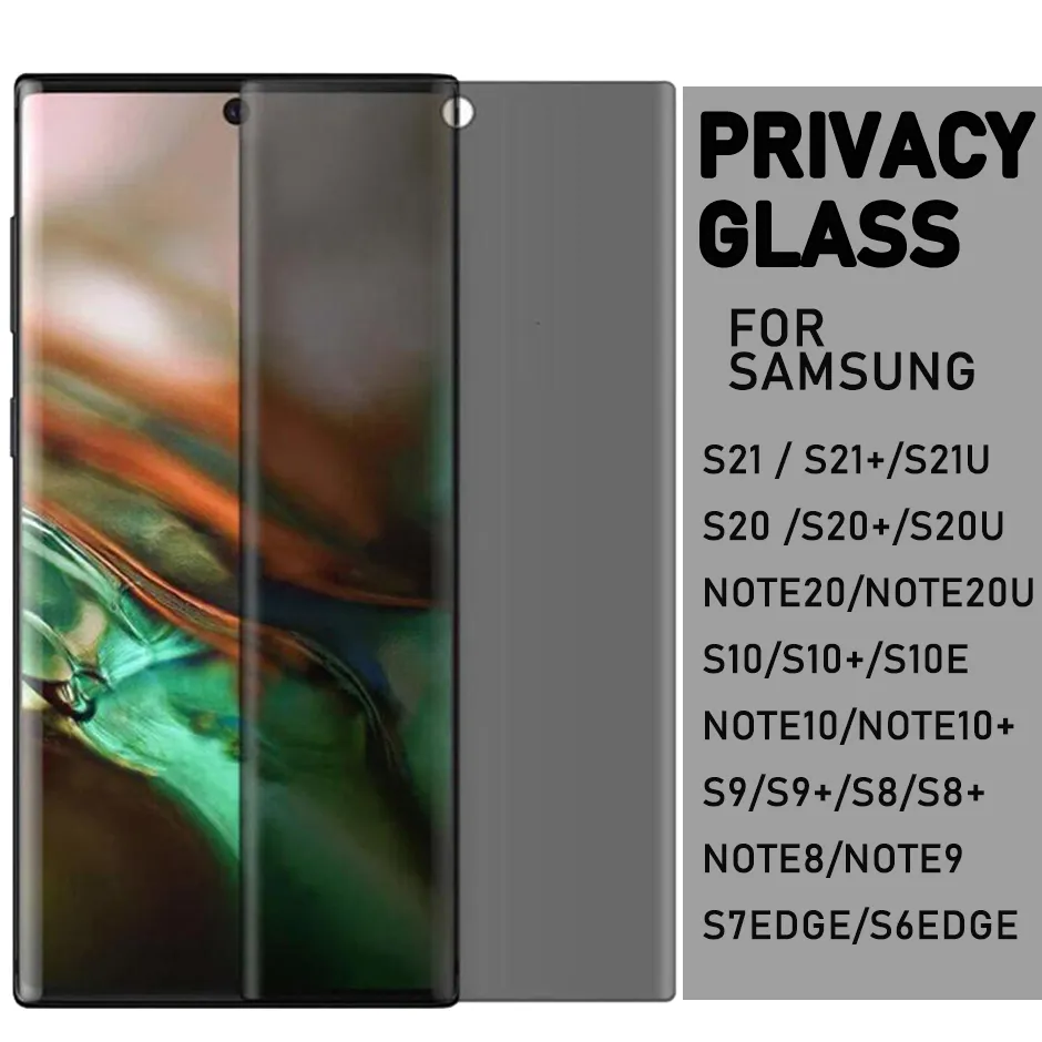 5D Privacy Curved Edge Gehard Glas Screen Protector voor Samsung Galaxy S22 S21 S20 Note20 Ultra S10 S9 S8 Note10 Plus Note8 Note9 Anti-Spy Geen Pakket Groothandel