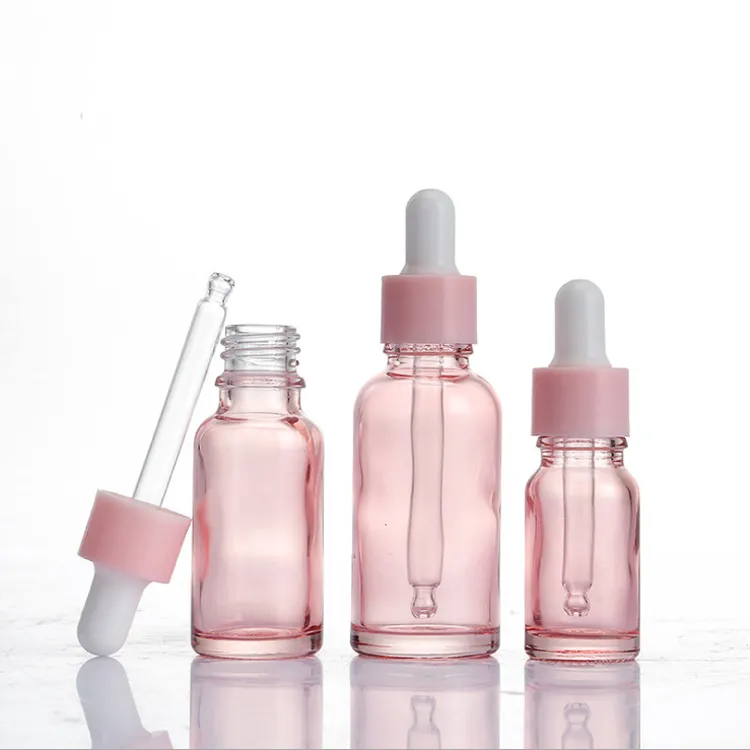 10ml 20ml 30ml Flacone contagocce in vetro rosa Flacone per pipetta con reagente liquido per olio essenziale Contenitori per imballaggio cosmetico