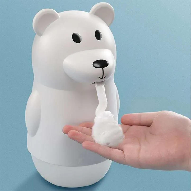 Dispenser automatico di sapone a forma di orso carino con sensore a infrarossi Touchless 300ml USB ricaricabile schiumogeno 211206