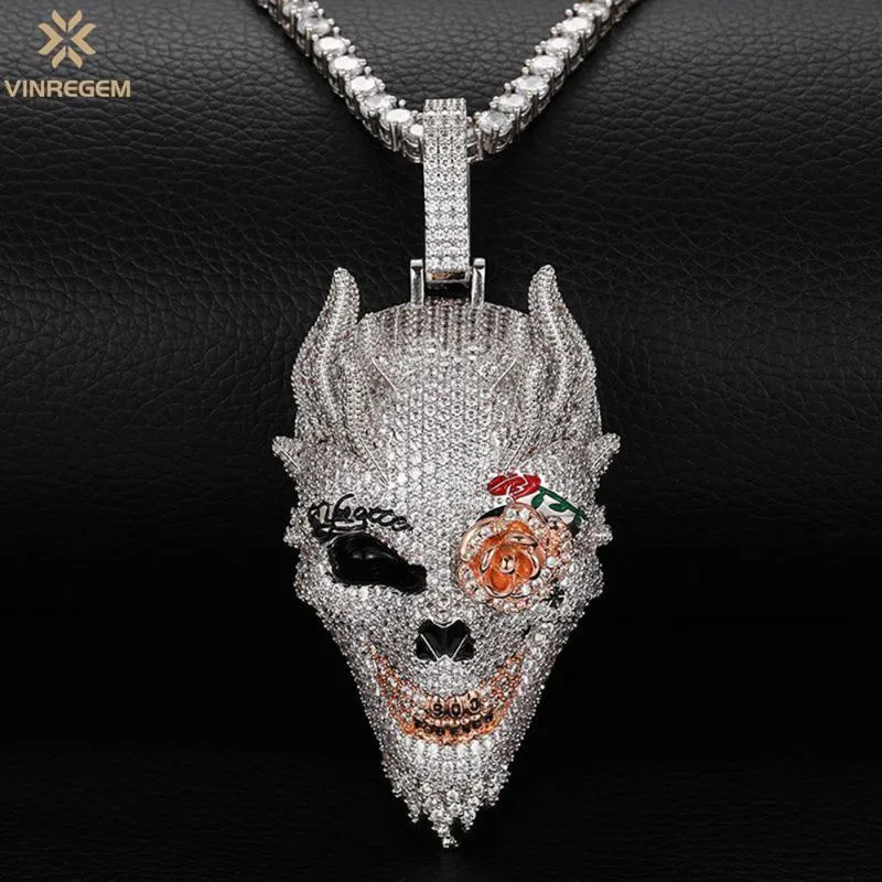 Inne Vinregem Hip Hop Rock 925 Sterling Silver stworzył Moissanite Clear Stoli Osobowość Czaszka Naszyjnik