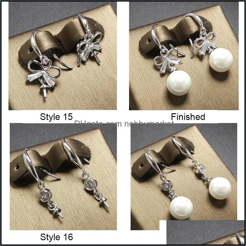 18 Styles Pearl Earrings Settings Zircon Solid 925 Silver Stud Earring for Women Fashion Pearl Ring Mounting Earrings Blank DIY Jewelry