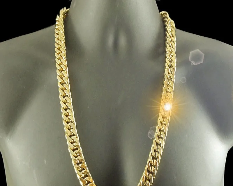 18 k Yellow G/F Gold Chain Solid Heavy 10Mm Xl Miami Cuban Curn Link Necklace