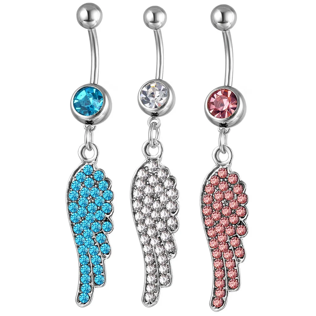 YYJFF d05511 3 colors clear body jewelry nice style navel belly ring 10 pcs mix colors stone drop factory price