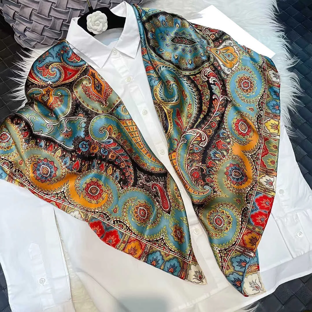 BYSIFA| Blue Red 100% Natural Silk Scarf Hijab Women Fashion Brand Large Square Scarves Shawls Autumn Winter Paisley Scarves Q0828