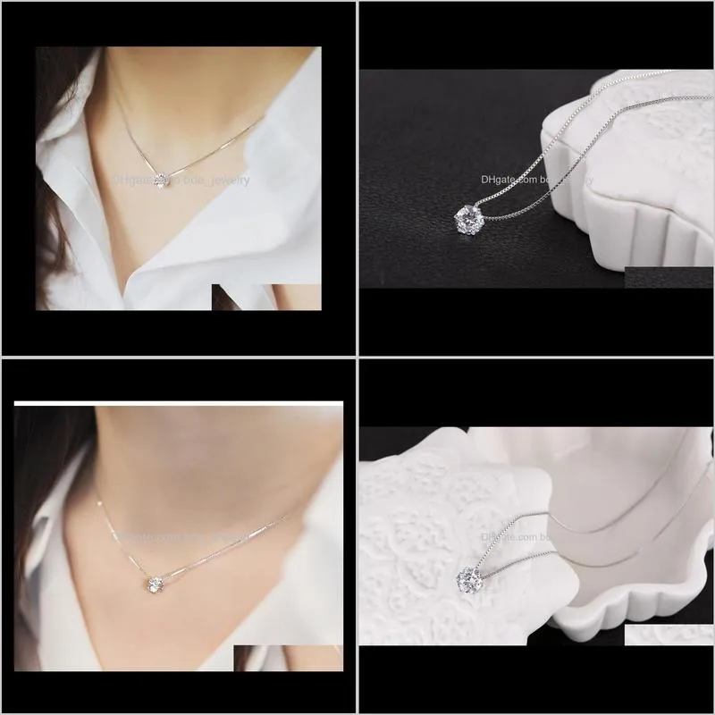 exquisite rhinestone chain single zircon 925 pure silver plated necklace female fashion accessories silver jewelry christmas gift