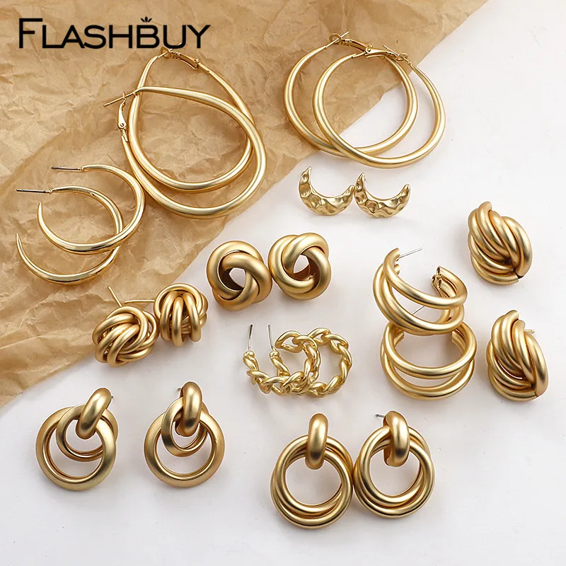 Trendig guld metall droppe örhängen för kvinnor vintage twist geometriska uttalande örhängen parti smycken grossist